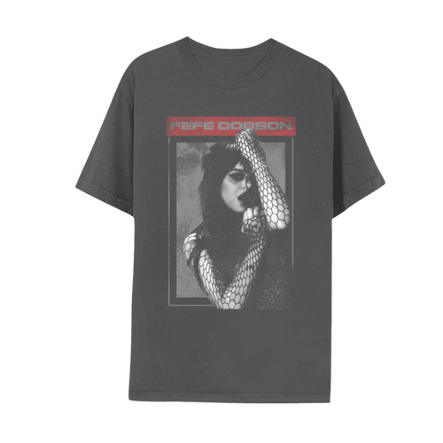 Gray t-shirt with graphic design and 'Fefe Dobson' text 